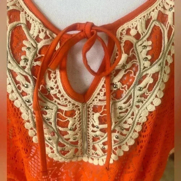 Lola B orange and cream swimsuit cover up. Silver studded in front. NWOT. Large. - Picture 2 of 13